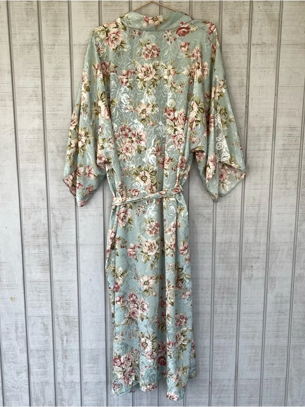 Vintage August Max Woman Blue Floral Satin Lace Robe 2X USA
